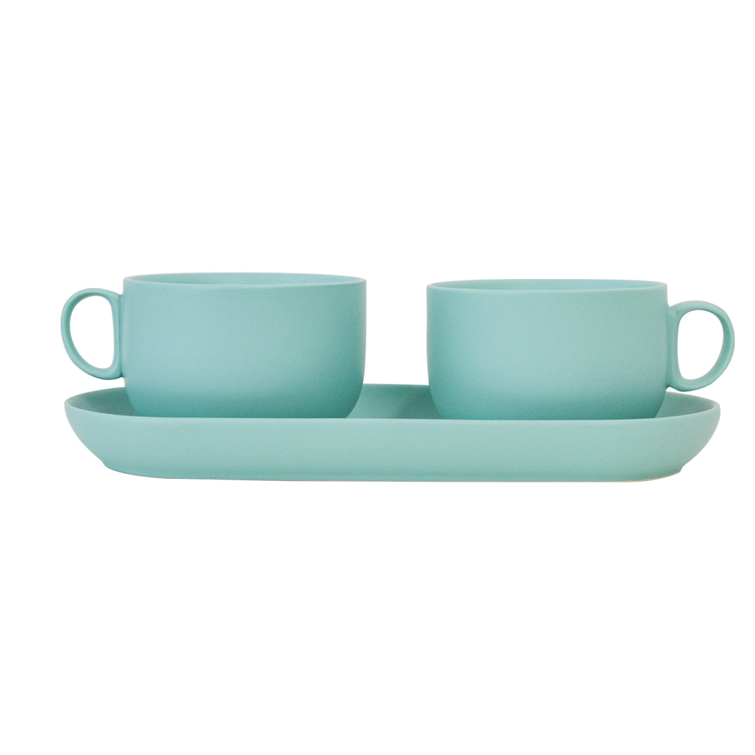 House of Jay | Breakfast Cups With Tray - Turquoise | Homeware Gift | Same Day Delivery
