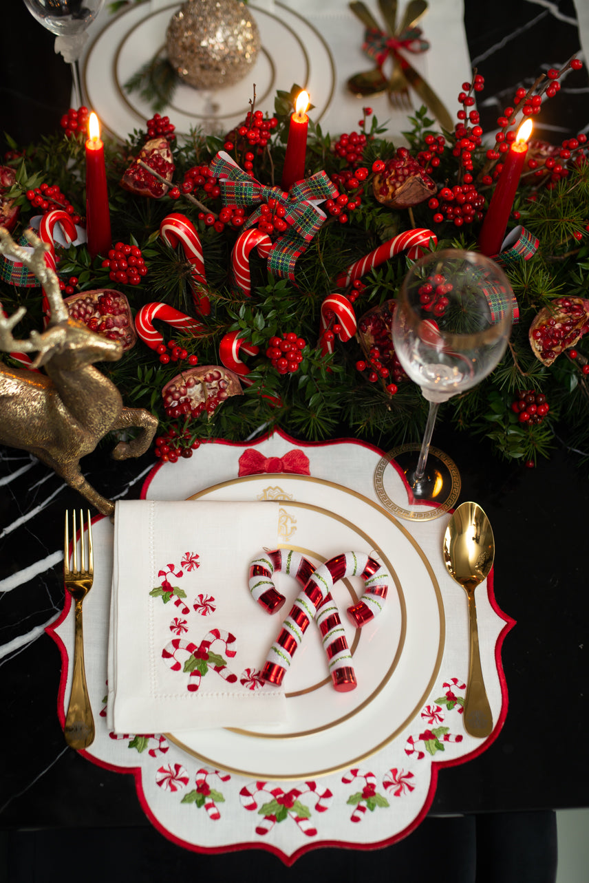 Candy Christmas Linen Dinner Napkins