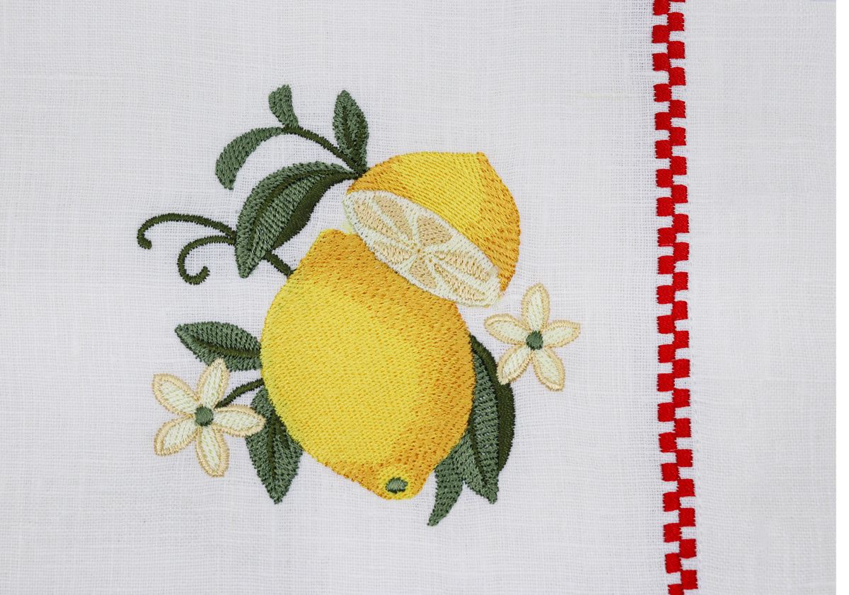 Red Chequered Linen Lemon Dinner Napkins