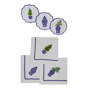 Blue Blanc Linen Dinner and Cocktail Napkins - Bundle