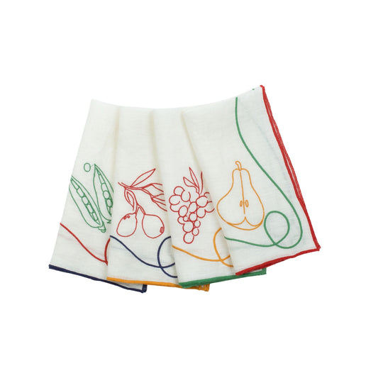 Set of 4 Embroidered Linen Napkins - Fete