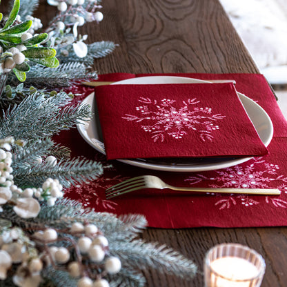 Dinner Napkins - Red Snow Flower