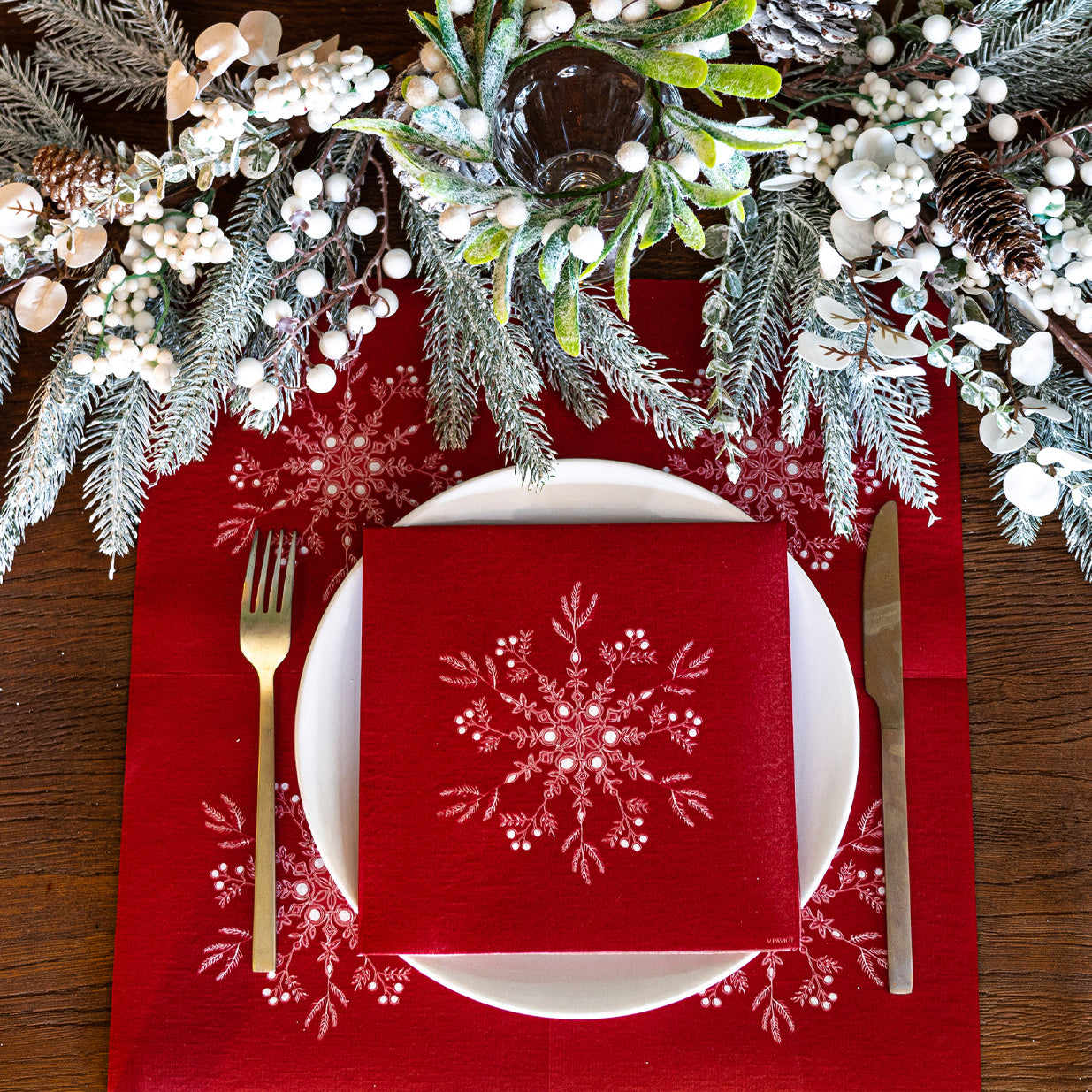 Dinner Napkins - Red Snow Flower