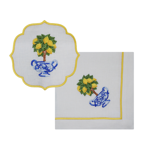 Blue Blanc Lemon Dinner & Cocktail Napkins - Bundle