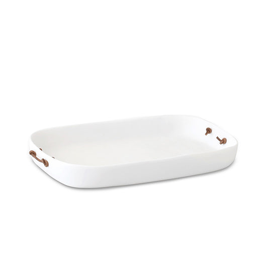 Extra Large Tray With Leather Handles - White