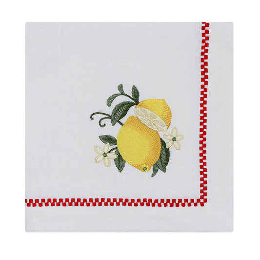 Red Chequered Linen Lemon Dinner Napkins