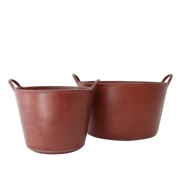 Small Leather Basket - Brown