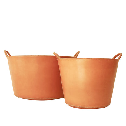 Small Leather Basket - Natural