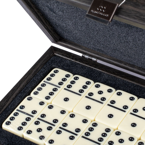 Domino Set in Leatherette Wooden Case - Black