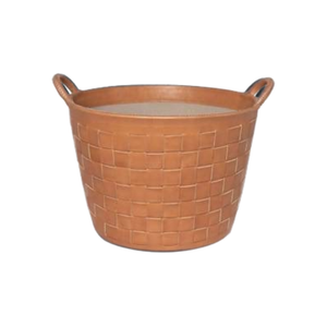 Small Braided Leather Basket - Natural
