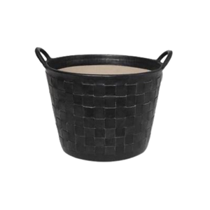 Small Braided Leather Basket - Black