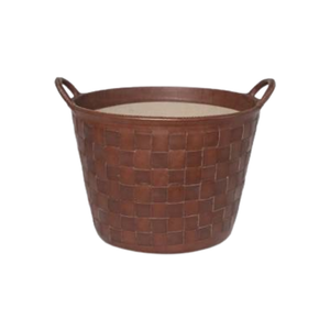 Small Braided Leather Basket- Brown