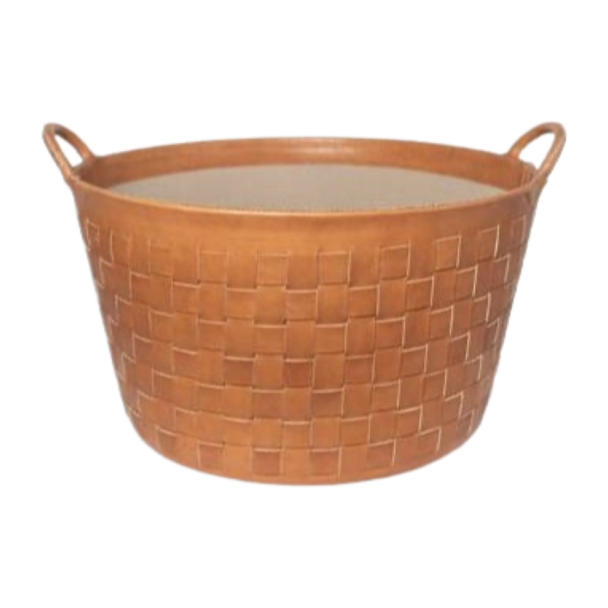 Large Braided Leather Basket - Natural