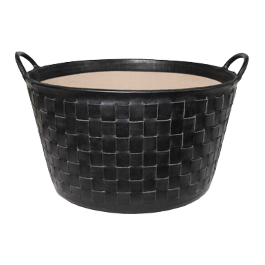 Large Braided Leather Basket - Black