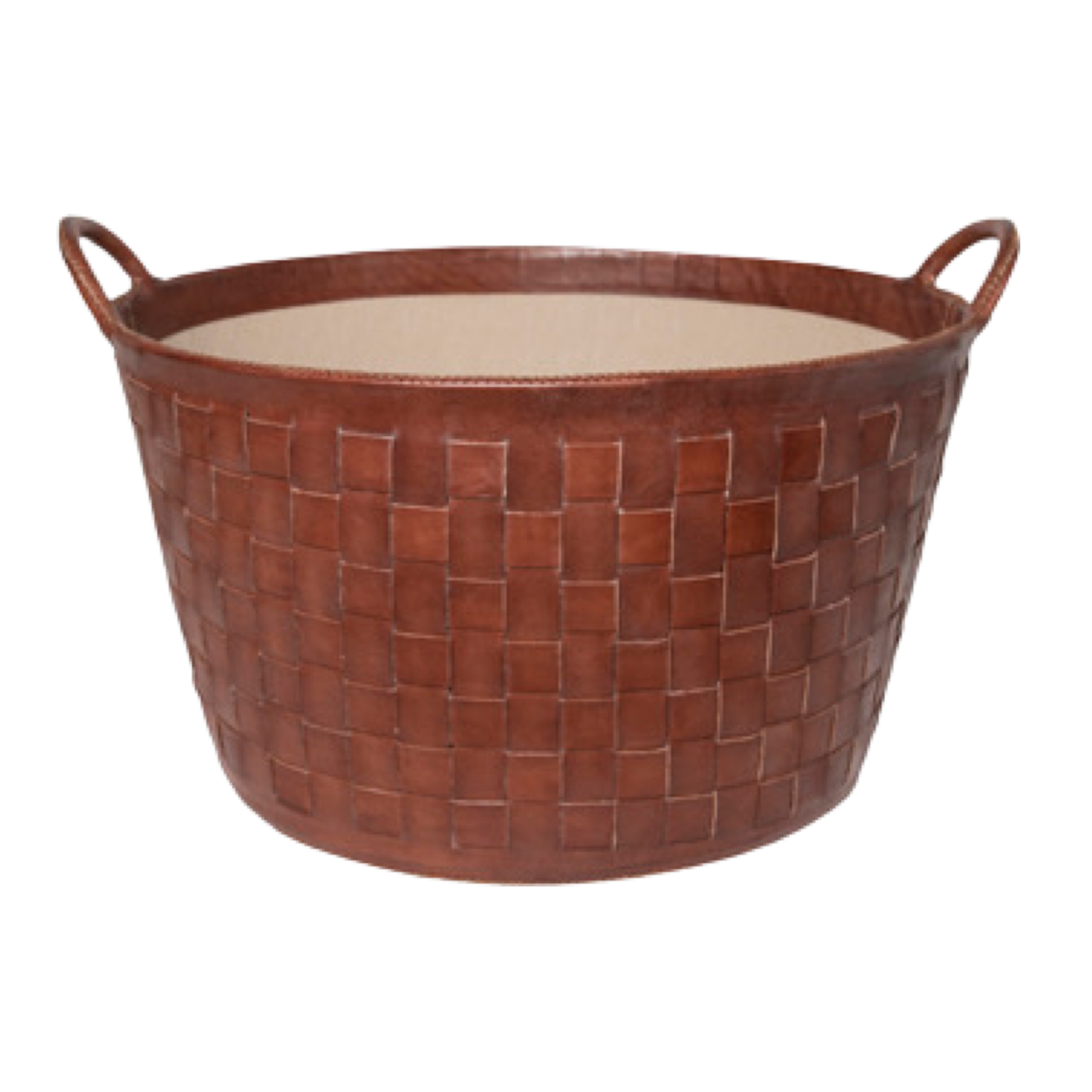 Large Braided Leather Basket - Brown