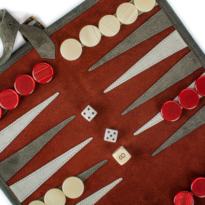 Suede Roll Up Backgammon - Red